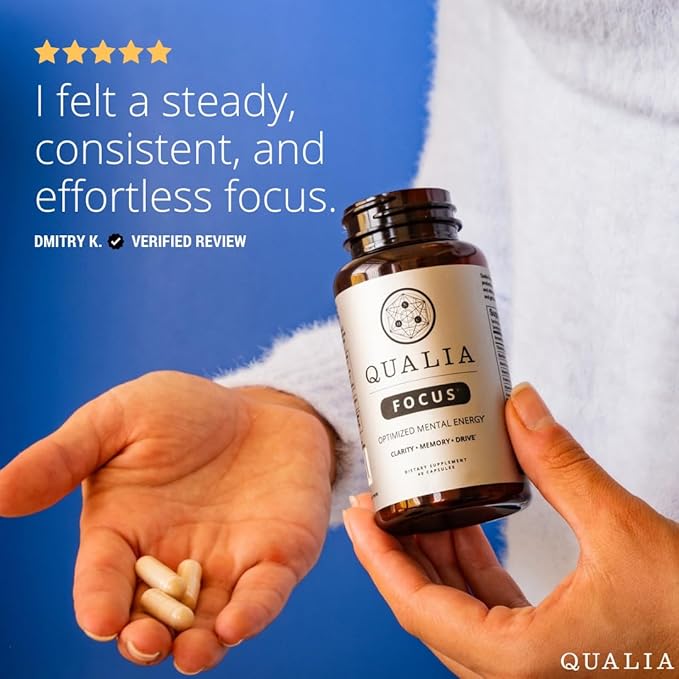 Qualia Focus Brain Booster Supplement | A Powerful Nootropic Designed to Deliver Sustained Mental Energy, Alertness, Concentration & Memory | with Ginkgo Biloba, L-Theanine Plus (Pack of 3)