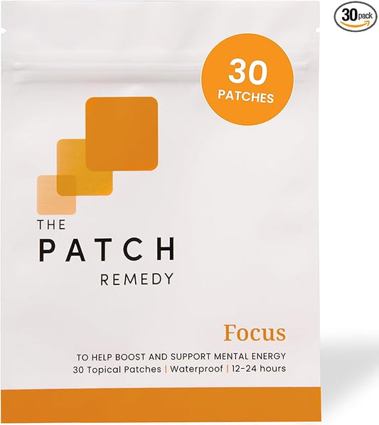 The Patch Remedy Focus Patches - Topical Focus Patch Plus Ginkgo Biloba, Acetyl-l-Carnitine, Bacopa Monnieri, Magnesium L-Threonate, & Camellia Sinensis, 30 Transdermal Patches for Adults & Kids
