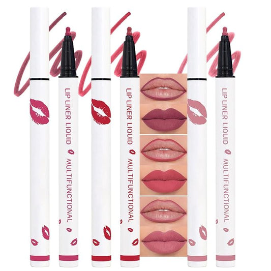 2Pcs Longwear Liquid Lip Liner Stain Marker Pen Set Long Lasting Waterproof, Mauve Dusty Pink Red Matte Permanent 24 Hour Lip Liner and Lipstick Combo, Color Stay Lipliner All Day, Lip Stains peel off