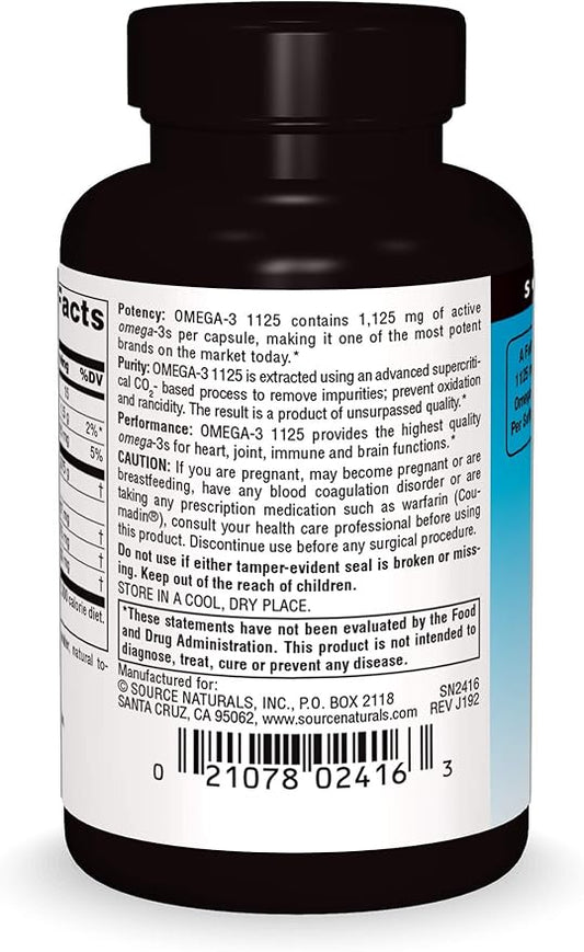 Source Naturals ArcticPure Omega-3 Fish Oil 1125mg Ultra Potency Maximum Strength EPA + DHA For Heart, Joint, Brain & Immune Health - 30 Softgels