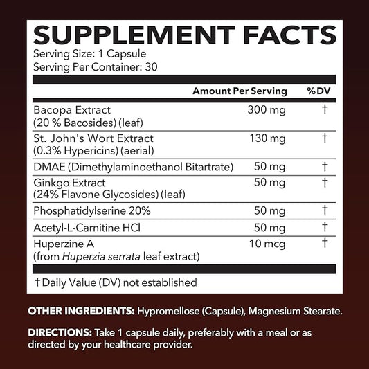 NeuroIgnite Brain Supplements for Memory and Focus Support with St Johns Wort & Ginkgo Biloba - Nootropics Brain Support Supplement - Cognitive & Memory Supplement for Brain Health - 1 Month Supply