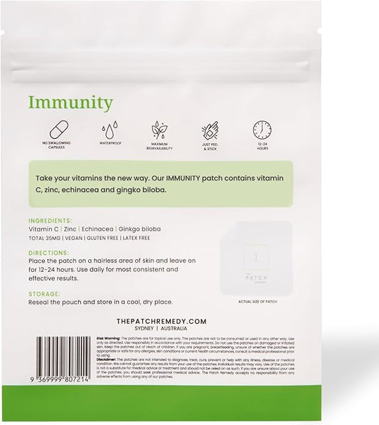 The Patch Remedy Immunity Patches - 30 Topical Immune Patches Containing Vitamin C, Zinc, Echinacea Extract & Ginkgo Biloba, Lasts 24 Hours