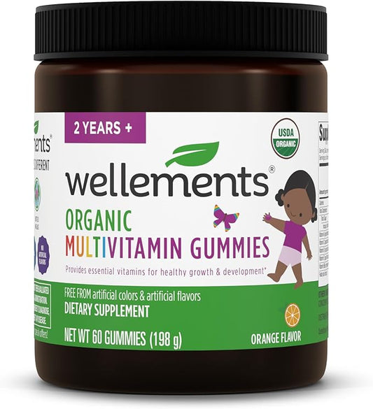 Wellements Organic Children's Multivitamin Gummies | Essential Kids Vitamins for Healthy Growth & Development* | Vitamin A, B, C, D, E + Zinc, No Artificial Colors | 3 Years +, 60 Ct