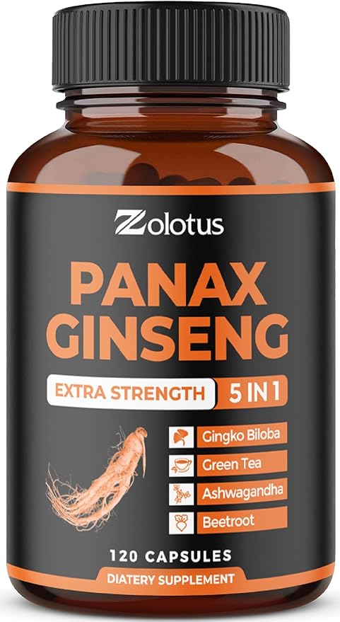 Zolotus Korean Red Panax Ginseng + Ginkgo Biloba, Ashwagandha, Beetroot, Green Tea - Support Strength, Stamina, Energy Production & Mood Balance - 120 Capsules