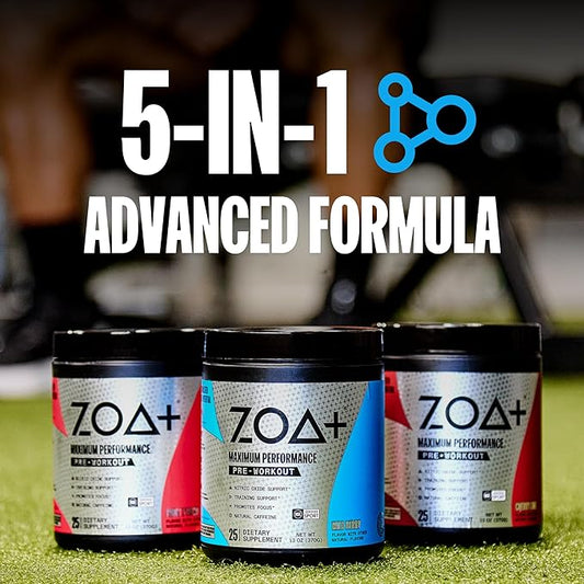 ZOA+ Zero Sugar Pre Workout Powder, Wild Berry - NSF Certified for Sport with Electrolytes, Creatine, Beta Alanine, Ginkgo Biloba, 200mg Caffeine - 25 Servings