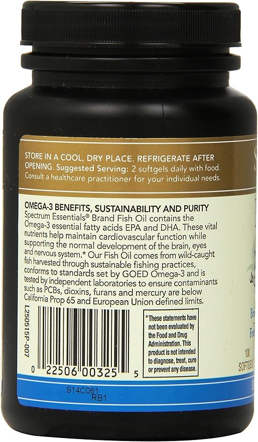 Spectrum Essentials Softgels, Fish Oil Omega-3, 1000 mg, 100 Count